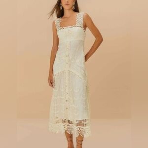 NWT FARM Rio Off-White Nautical Guipure Maxi Dress Lace Crochet Resort Boho S